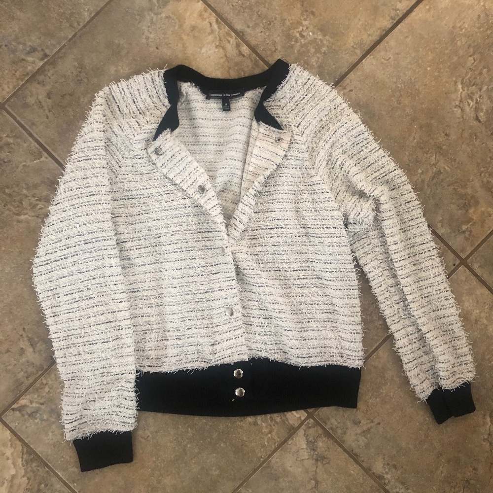 Black/White Fuzzy Track Jacket Sweater